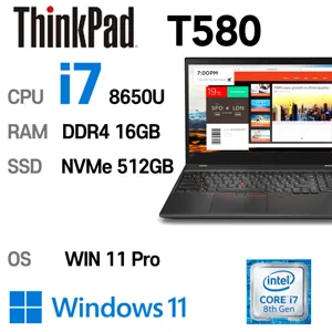 LENOVO 노트북 중고노트북 T580 인텔 8세대 i7-8650U 16GB 듀얼배터리, T580, WIN11 Pro, 512GB, 16TB, 코어i7, 블랙